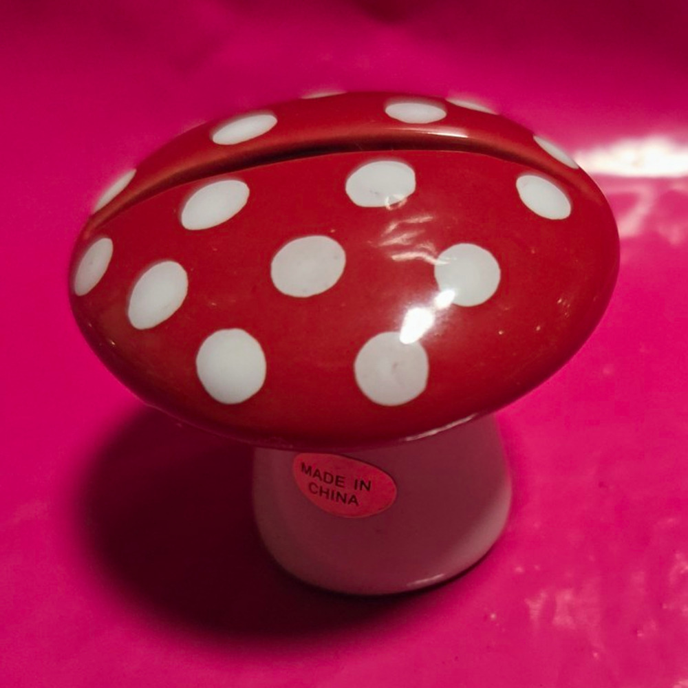 Urban Outfitters Red & White Polka Dot Mushroom Ceramic Figurine 2" Glossy